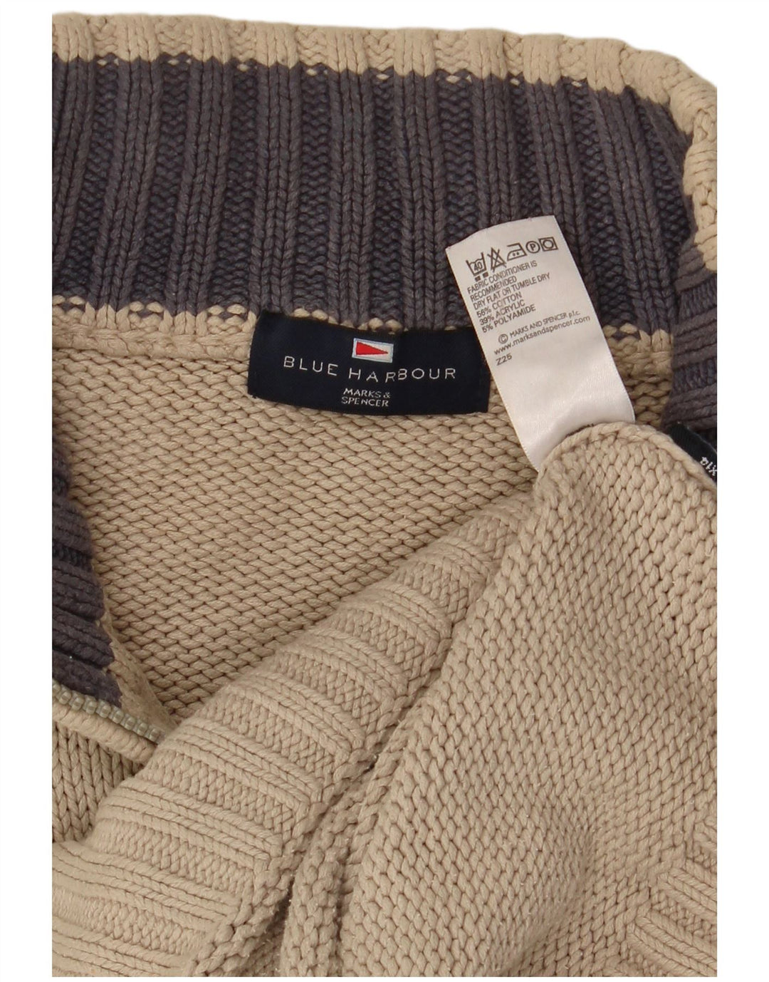 MARKS & SPENCER Mens Blue Harbour Zip Neck Jumper Sweater Large Beige
