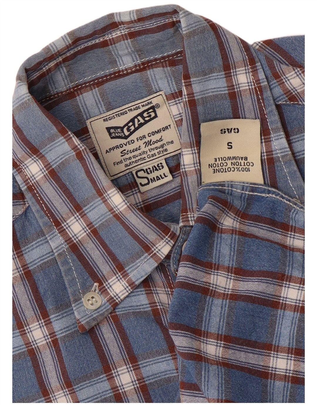 Gas Mens Shirt Small Blue Check Cotton
