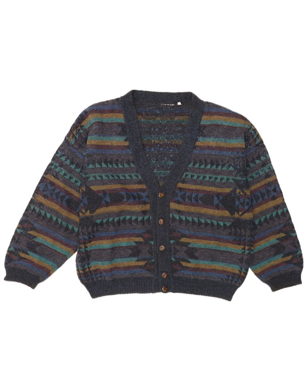 Vintage Mens Cardigan Sweater UK 20 2XL Navy Blue Striped