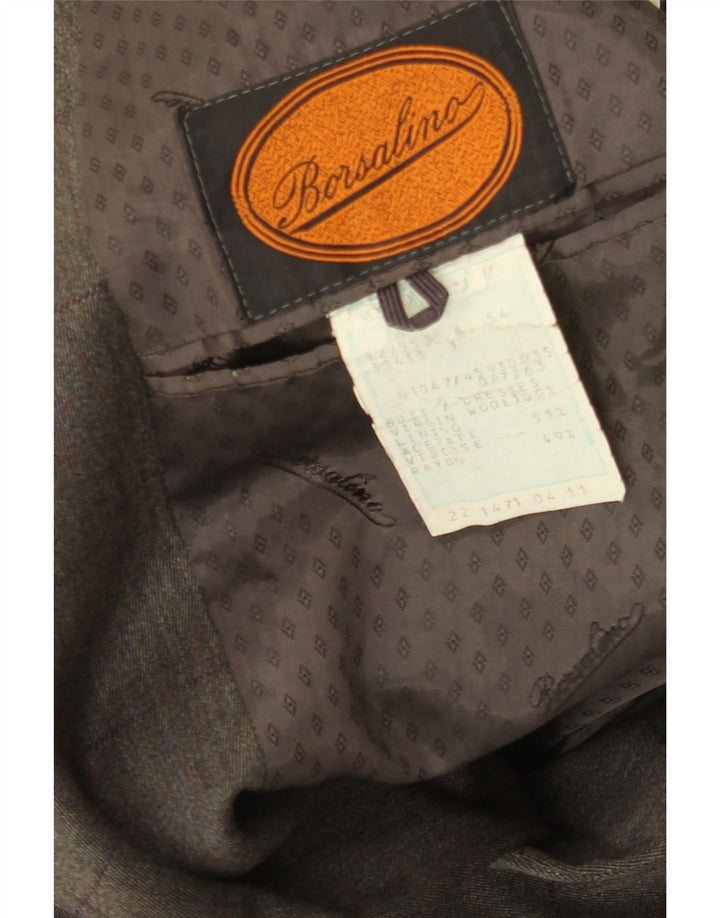 Borsalino Mens 2 Button Blazer Jacket IT 54 2XL Grey Check Wool