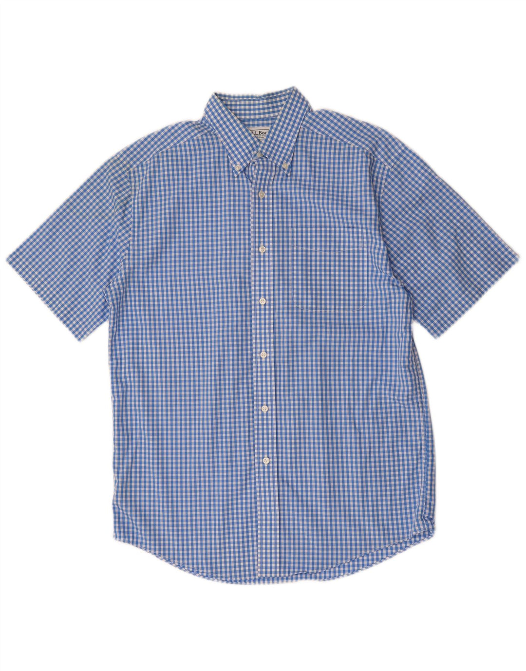 L.L.BEAN Mens Traditional Fit Short Sleeve Shirt Medium Blue Gingham