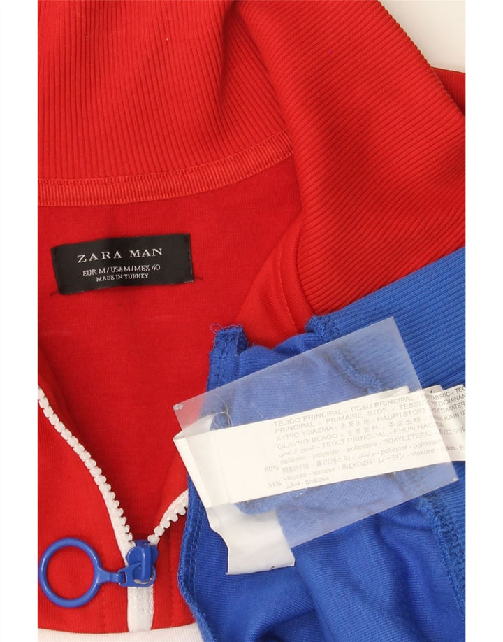 ZARA Mens Zip Neck Sweatshirt Jumper Medium Multicoloured Colourblock