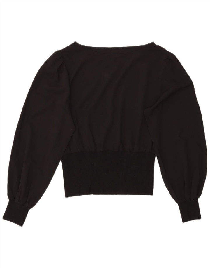 Vintage Womens Crop Batwing Blouse Top UK 12 Medium Black