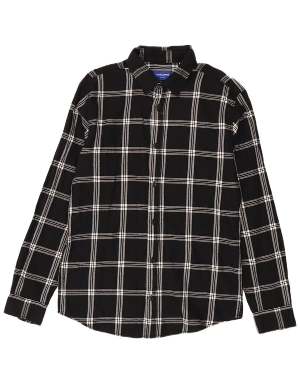 Jack & Jones Mens Flannel Shirt Large Black Check Cotton