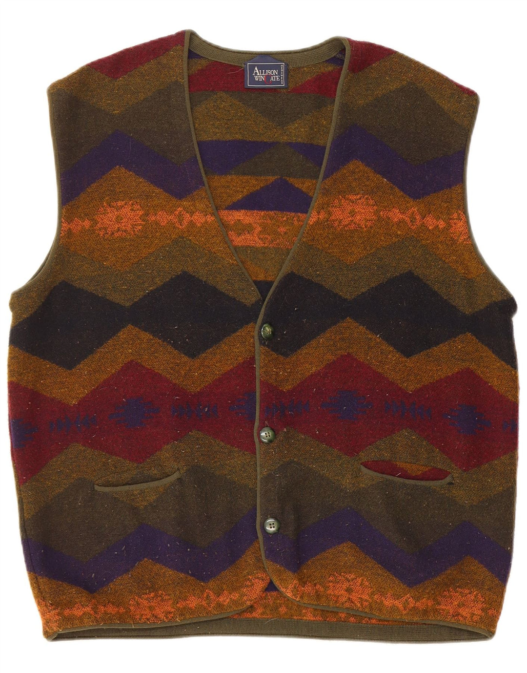ALLISON WINGATE Mens Cardigan Sweater Large Multicoloured Fair Isle