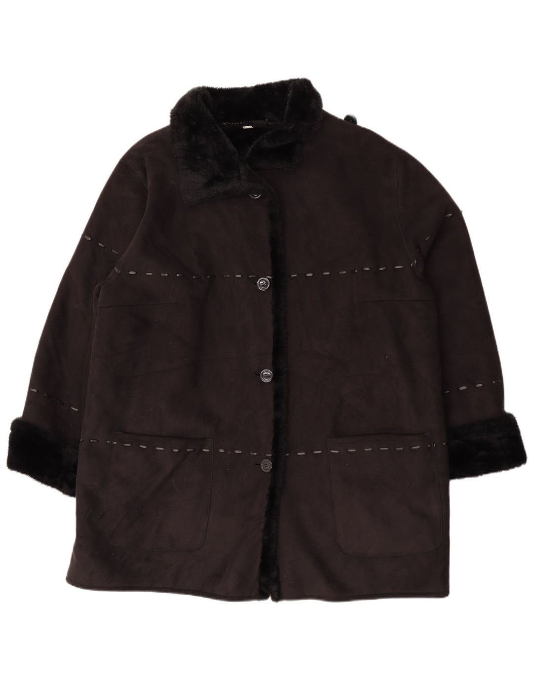 Vintage Womens Sherpa Jacket UK 26 5XL Black Acrylic