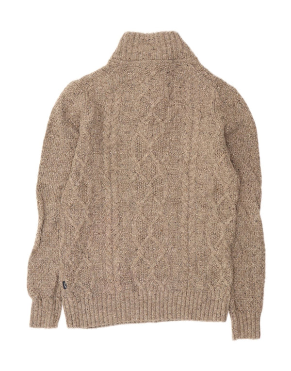 Fat Face Mens Button Neck Jumper Sweater Small Beige Wool