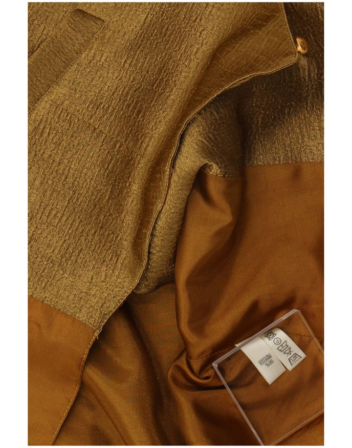 VINTAGE Womens Waistcoat UK 14 Medium Khaki Floral Polyester