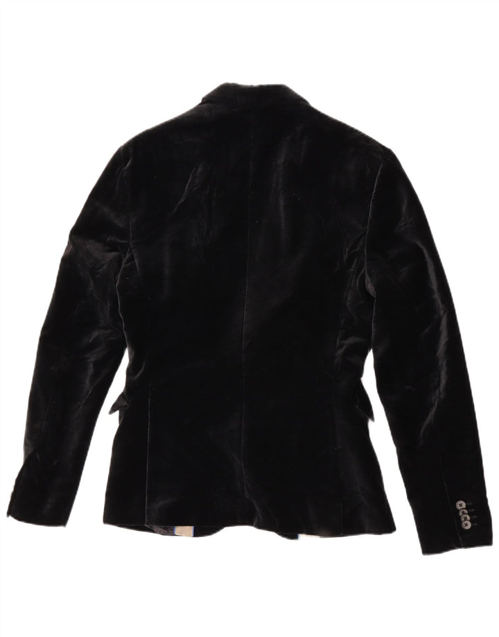 Zara Mens 2 Button Velvet Blazer Jacket EU 46 Small Black Cotton