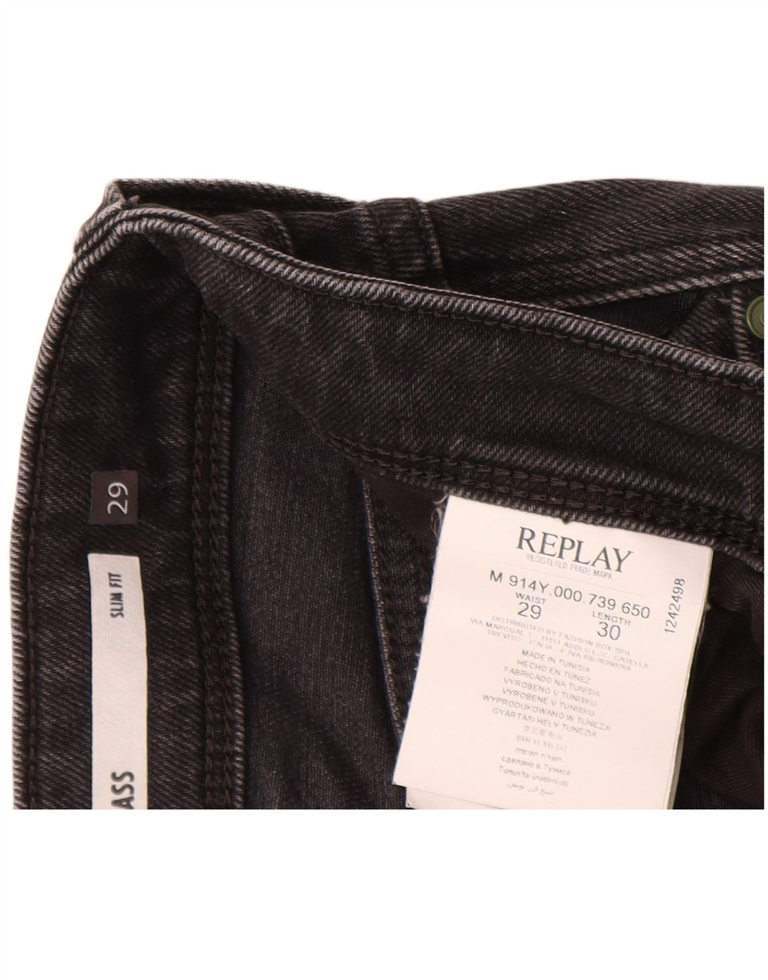 REPLAY Mens Anbass Slim Jeans W29 L30 Black Cotton