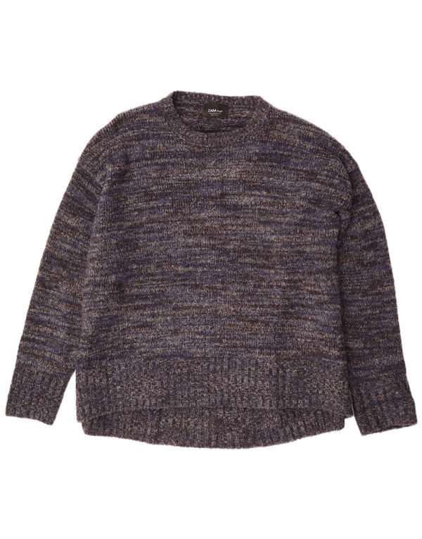 Zara Womens Crew Neck Jumper Sweater UK 14 Medium Navy Blue Flecked
