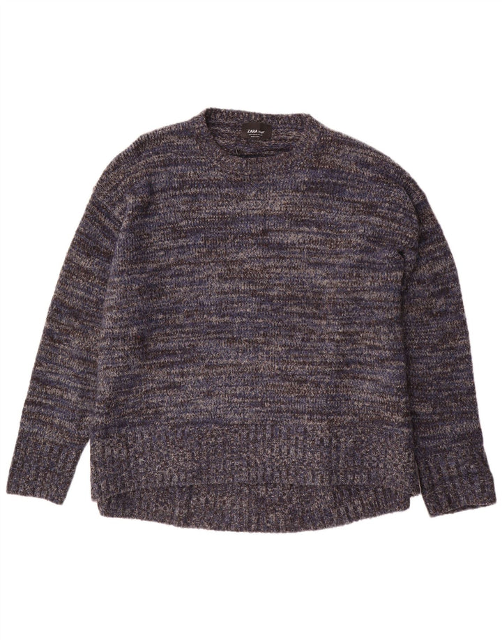 Zara Womens Crew Neck Jumper Sweater UK 14 Medium Navy Blue Flecked