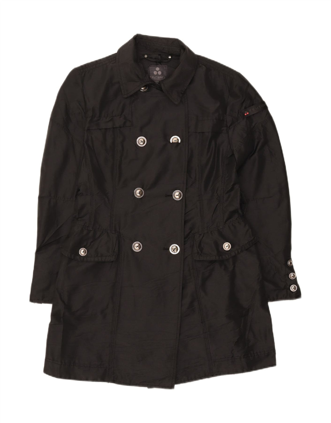 PEUTEREY Womens Overcoat IT 44 Medium Black Polyester Vintage PEUTEREY and Second-Hand PEUTEREY from Messina Hembry 