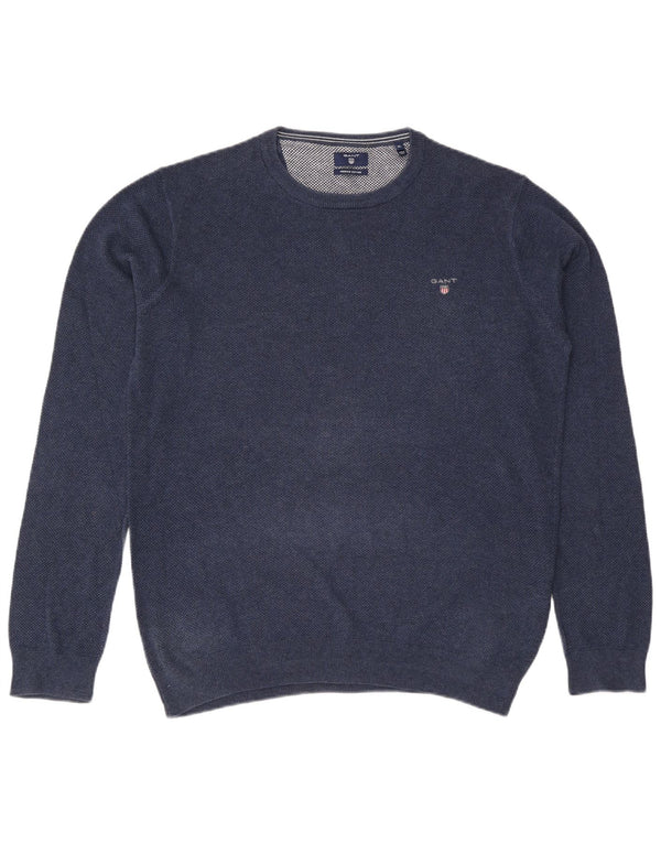 Gant Mens Crew Neck Jumper Sweater XL Navy Blue Cotton
