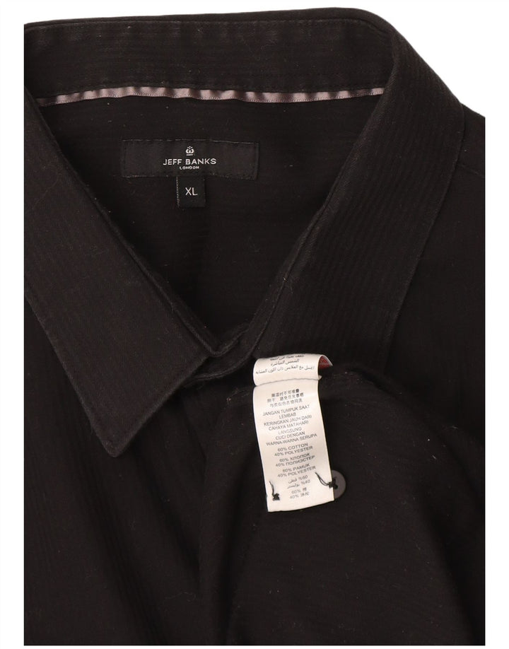 Jeff Banks Mens Shirt XL Black Pinstripe Cotton