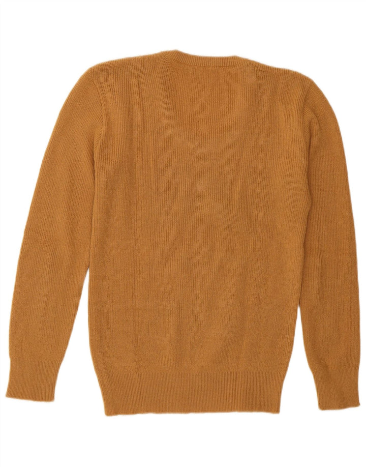 Vintage Womens Crew Neck Jumper Sweater UK 12 Medium Brown Geometric