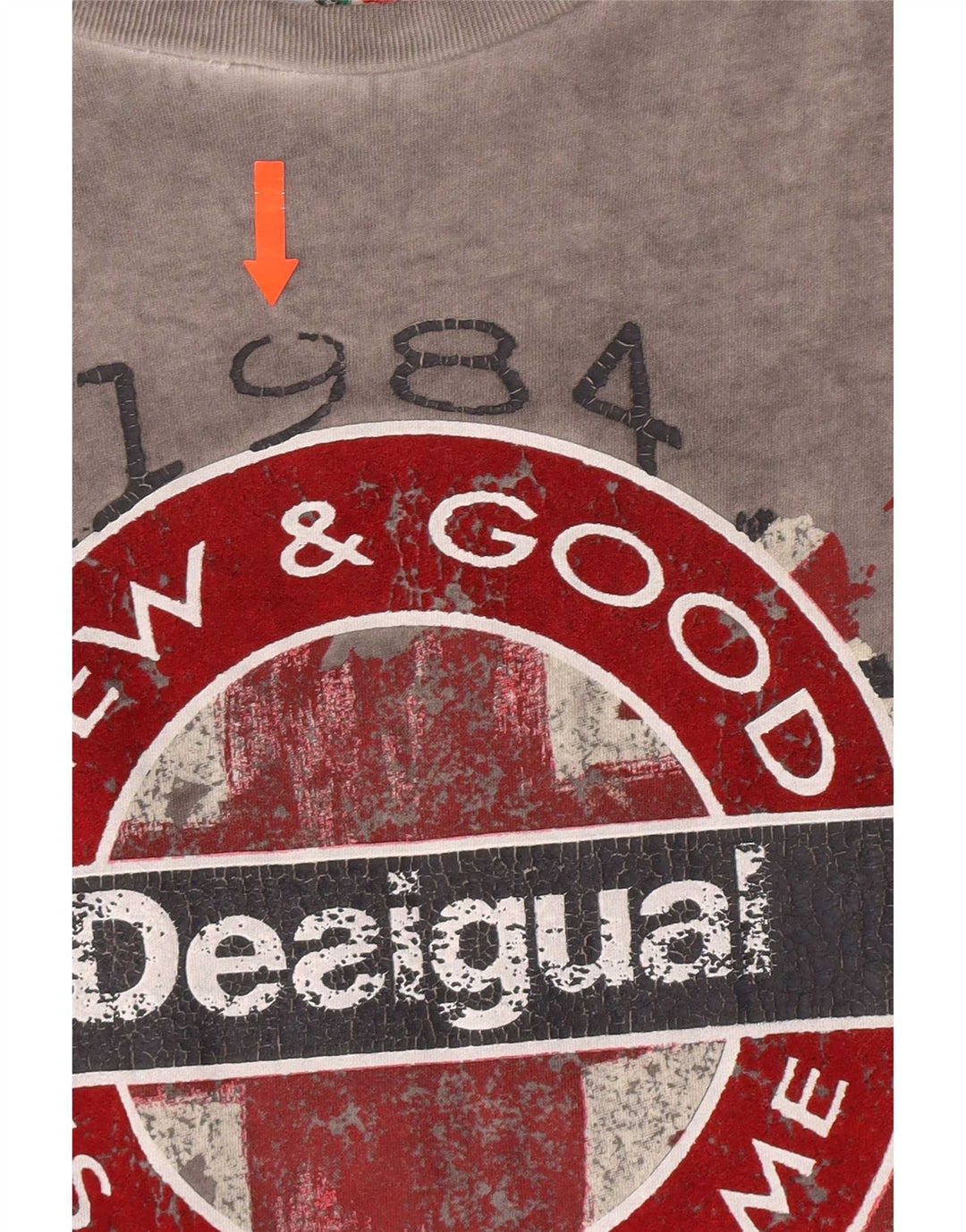 Desigual Mens Graphic T-Shirt Top Medium Grey Cotton