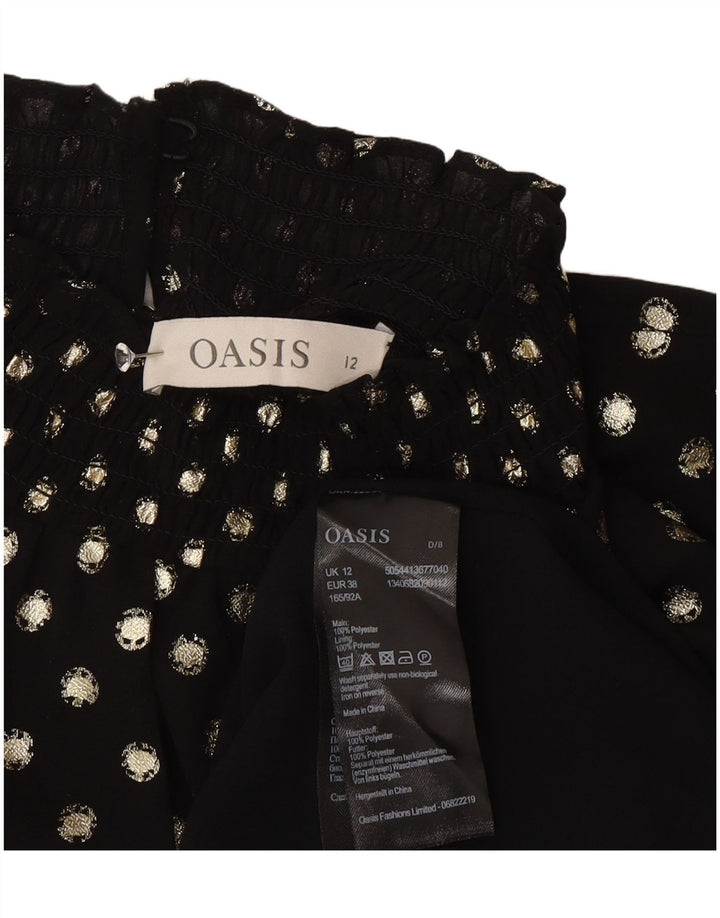 Oasis Womens Long Sleeve Blouse Top UK 12 Medium Black Spotted Polyester