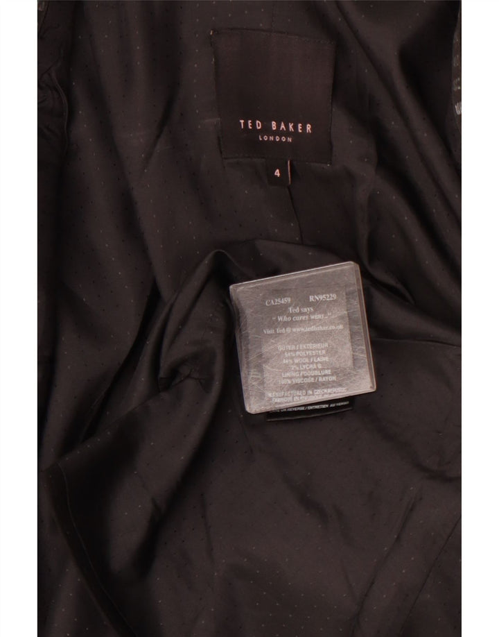 TED BAKER Womens 1 Button Blazer Jacket Size 4 Large Black Spotted