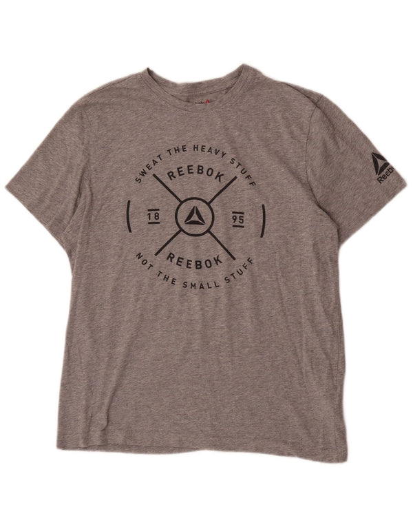 Reebok Mens Graphic T-Shirt Top Large Grey Cotton