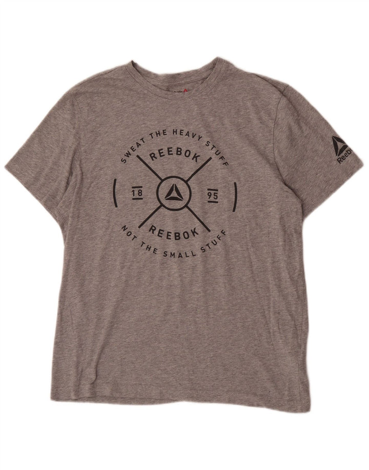 Reebok Mens Graphic T-Shirt Top Large Grey Cotton
