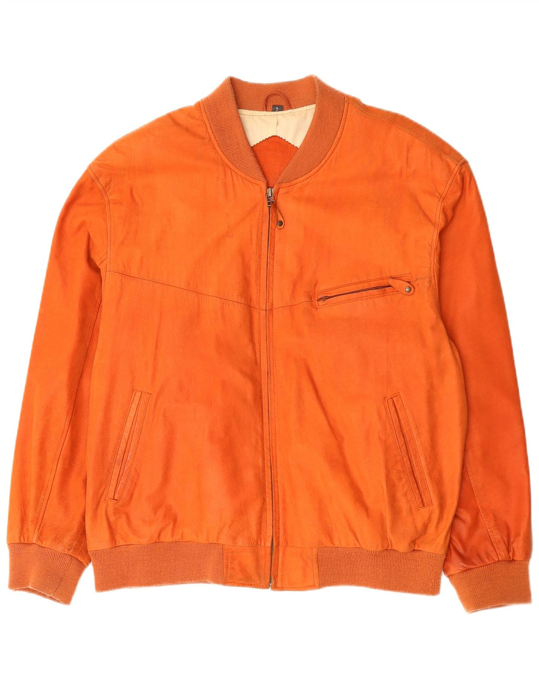C&A Mens Leather Bomber Jacket UK 40 Large Orange Leather