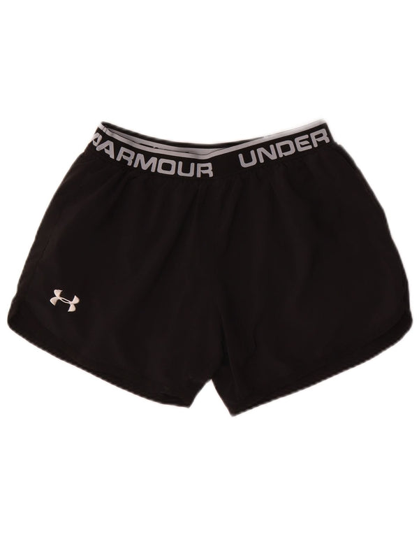 UNDER ARMOUR Girls Fitted Graphic Sport Shorts 13-14 Years XL Black