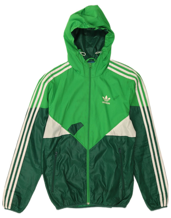 Adidas Mens Hooded Rain Jacket UK 34 XS Green Colourblock Polyester