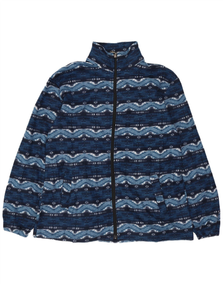 VINTAGE Mens Fleece Jacket UK 38 Medium Blue Fair Isle Cotton