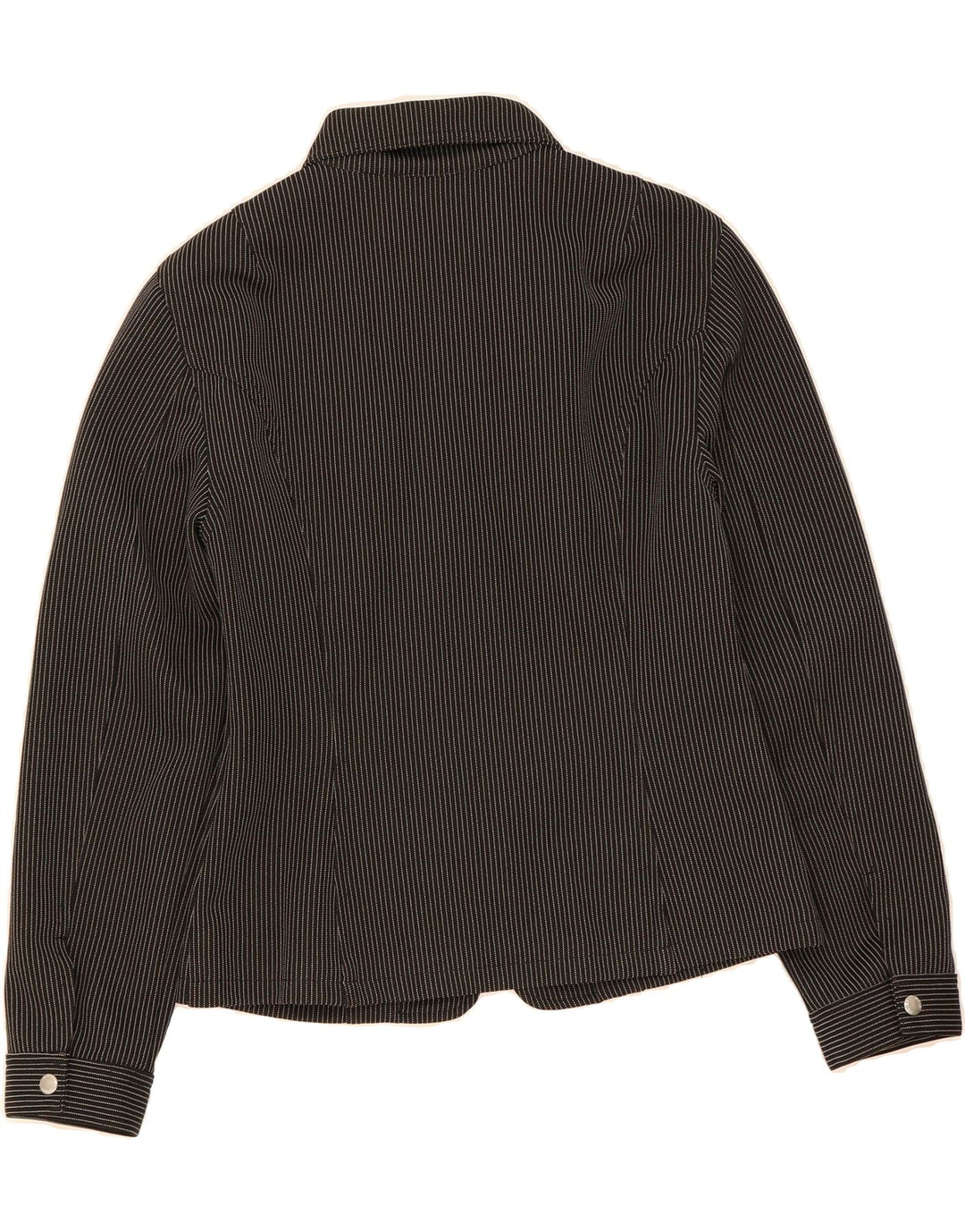 SISLEY Womens Utility Jacket UK 12 Medium Grey Pinstripe Polyester Vintage Sisley and Second-Hand Sisley from Messina Hembry 