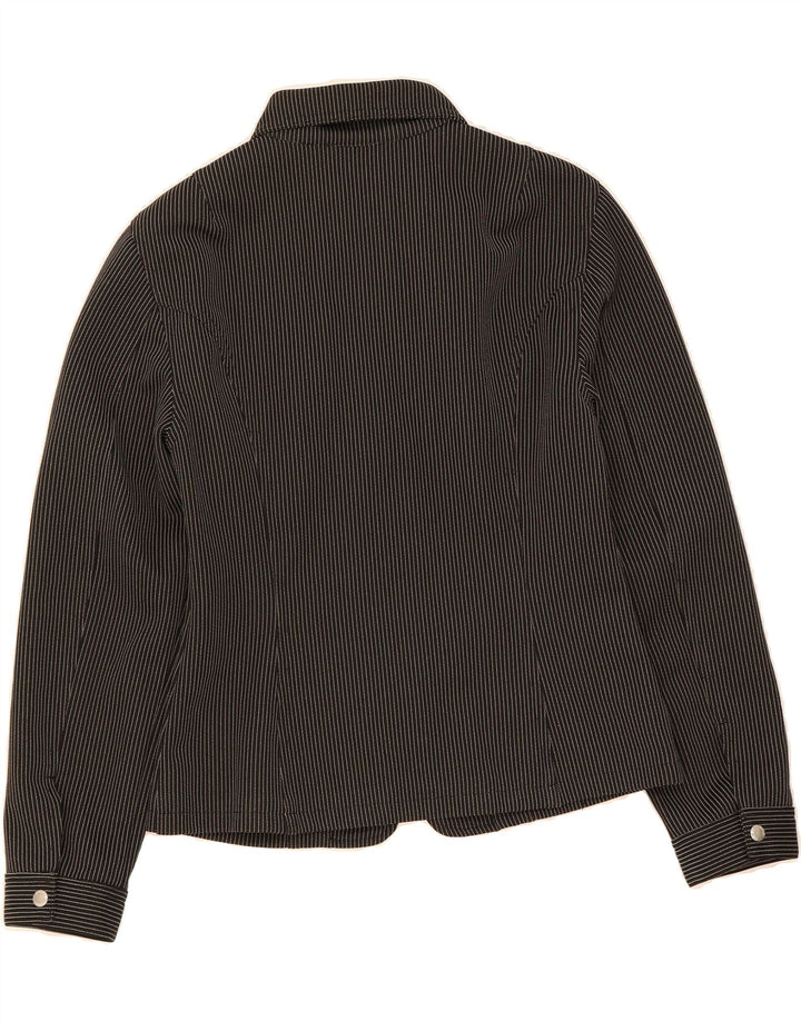 SISLEY Womens Utility Jacket UK 12 Medium Grey Pinstripe Polyester Vintage Sisley and Second-Hand Sisley from Messina Hembry 