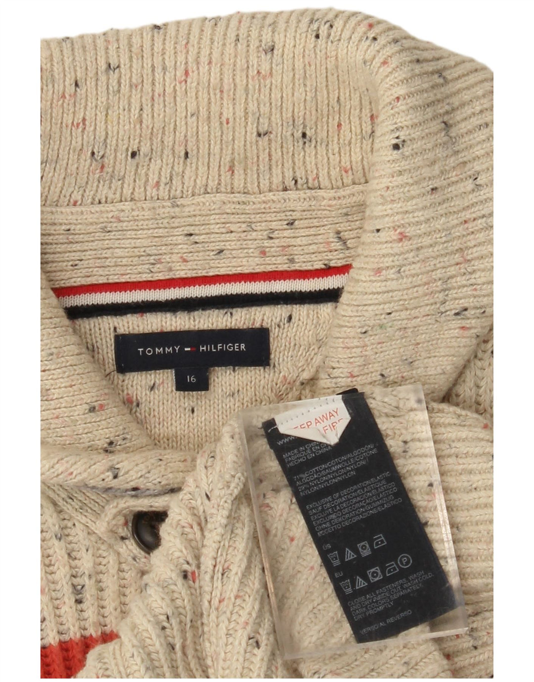 TOMMY HILFIGER Boys Cardigan Sweater 15-16 Years Beige Colourblock Cotton