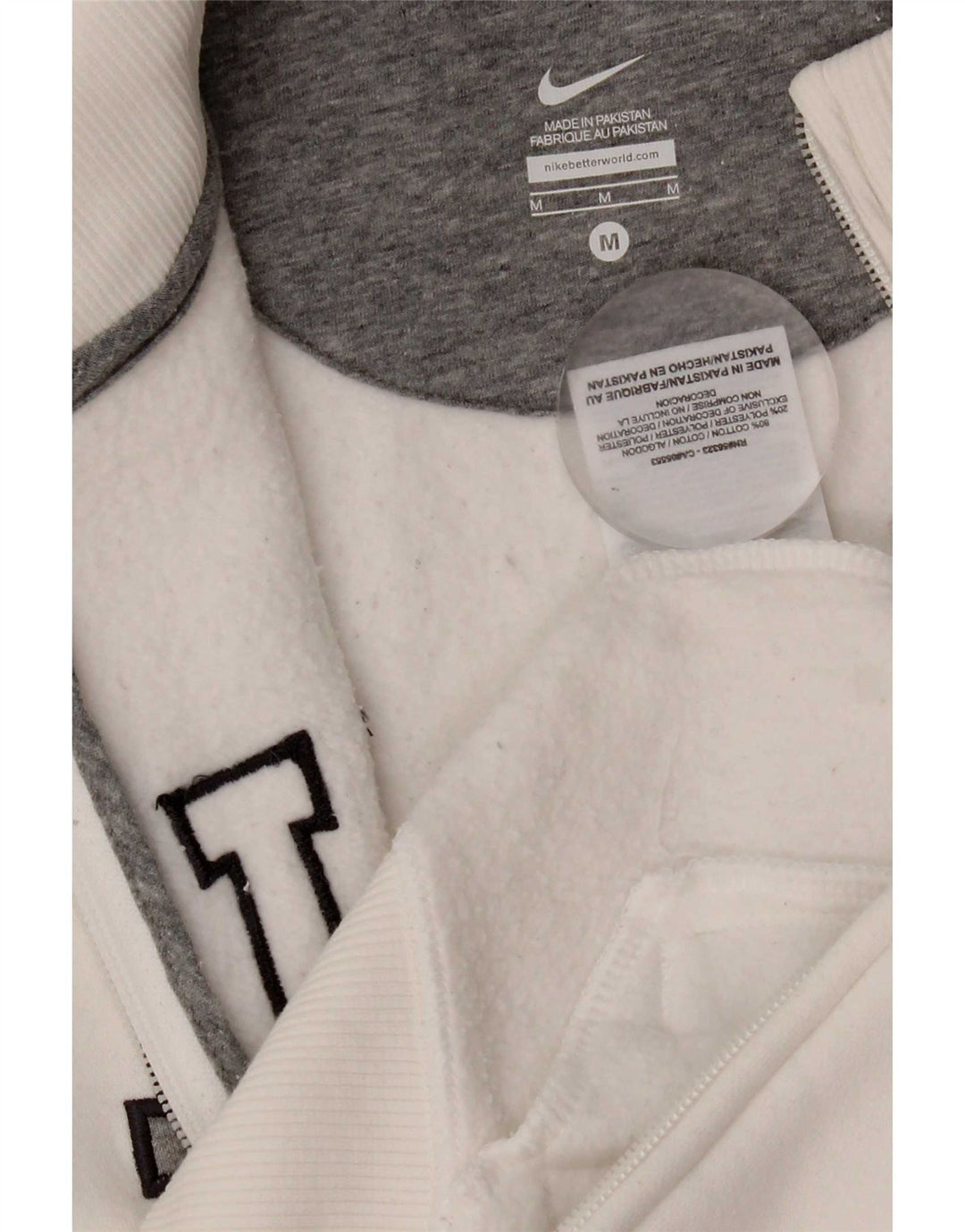 Nike Womens Graphic Tracksuit Top Jacket UK 14 Medium White Cotton