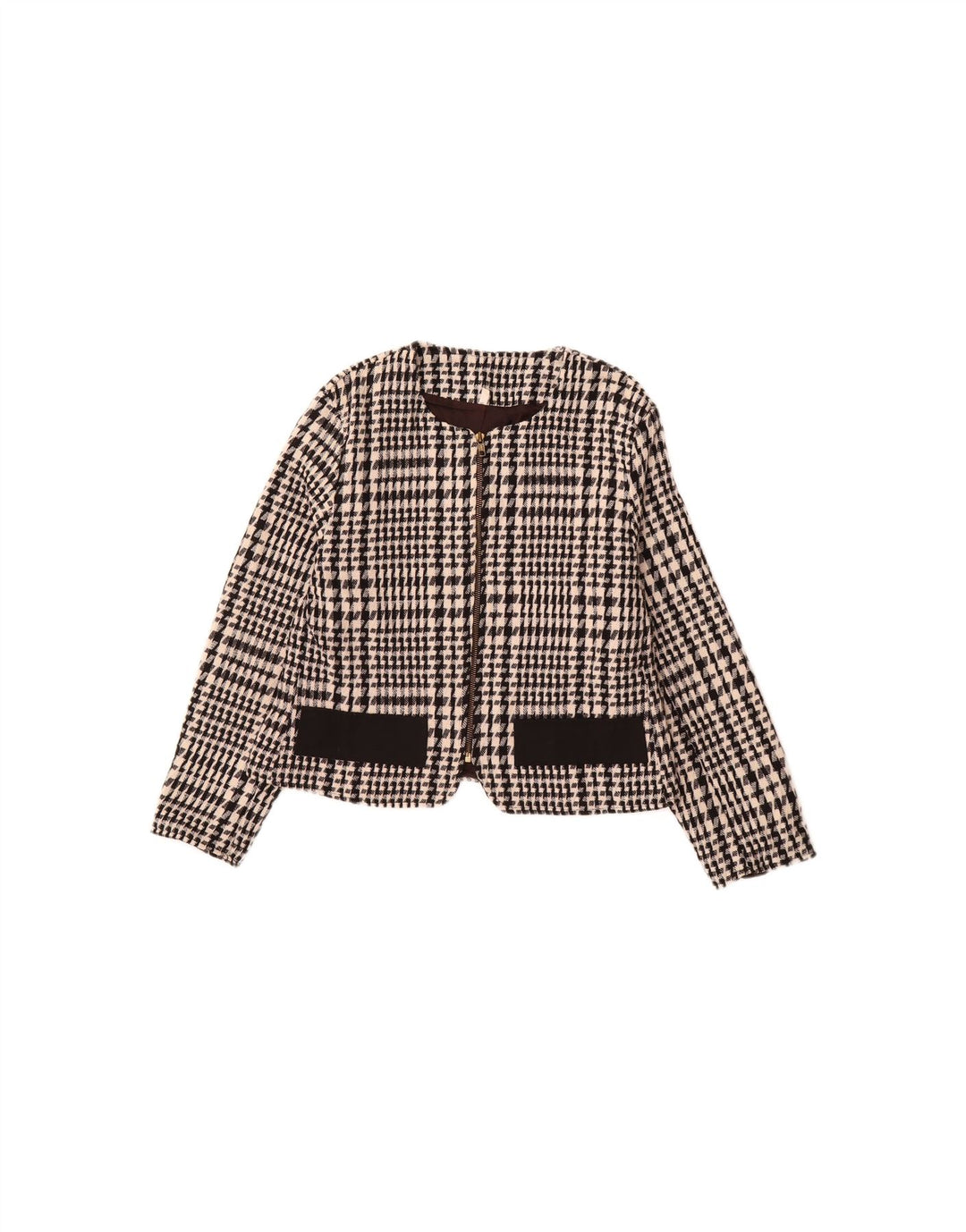 VINTAGE Womens Crop Blazer Jacket IT 46 Large Black Geometric Polyester Vintage Vintage and Second-Hand Vintage from Messina Hembry 