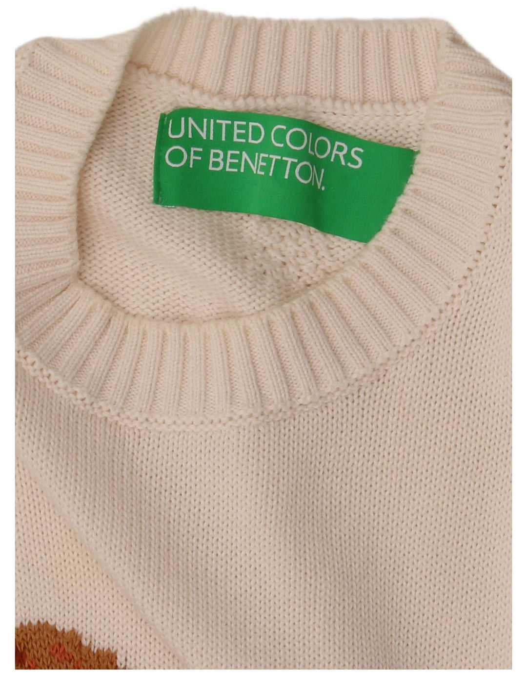 BENETTON Womens Graphic Crew Neck Jumper Sweater UK 14 Medium White
