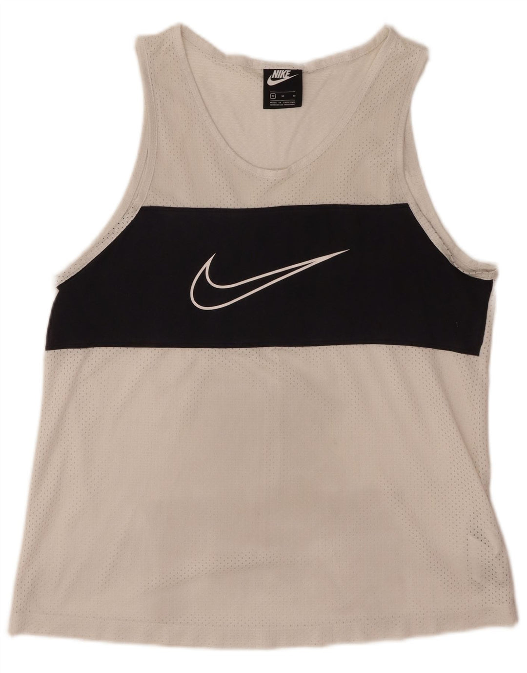 NIKE Mens Graphic Vest Top Medium Off White Colourblock Cotton
