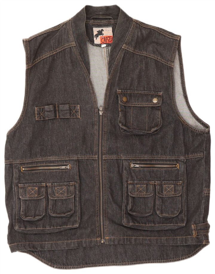 VINTAGE Mens Denim Gilet IT 52 XL Grey Cotton
