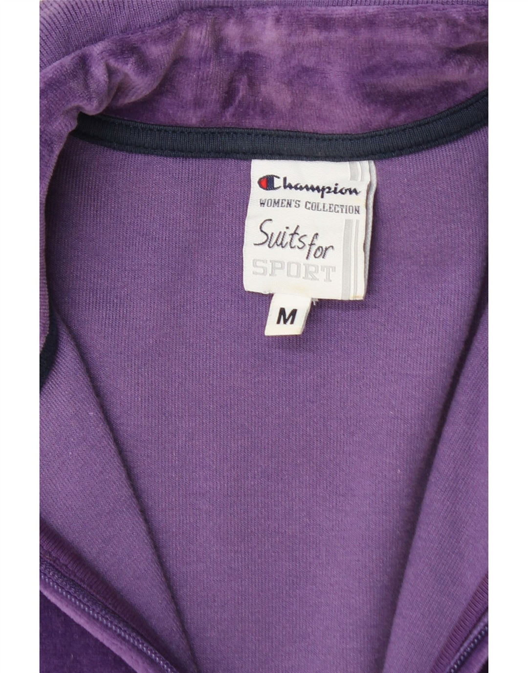 CHAMPION Womens Velour Tracksuit Top Jacket UK 14 Medium Purple Cotton