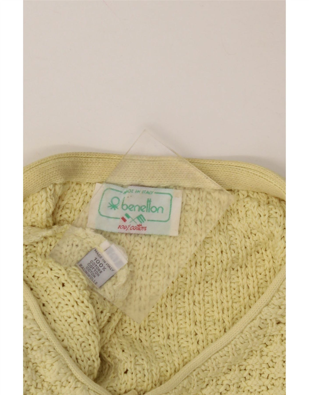 BENETTON Womens Crew Neck Jumper Sweater IT 50 XL Yellow Cotton