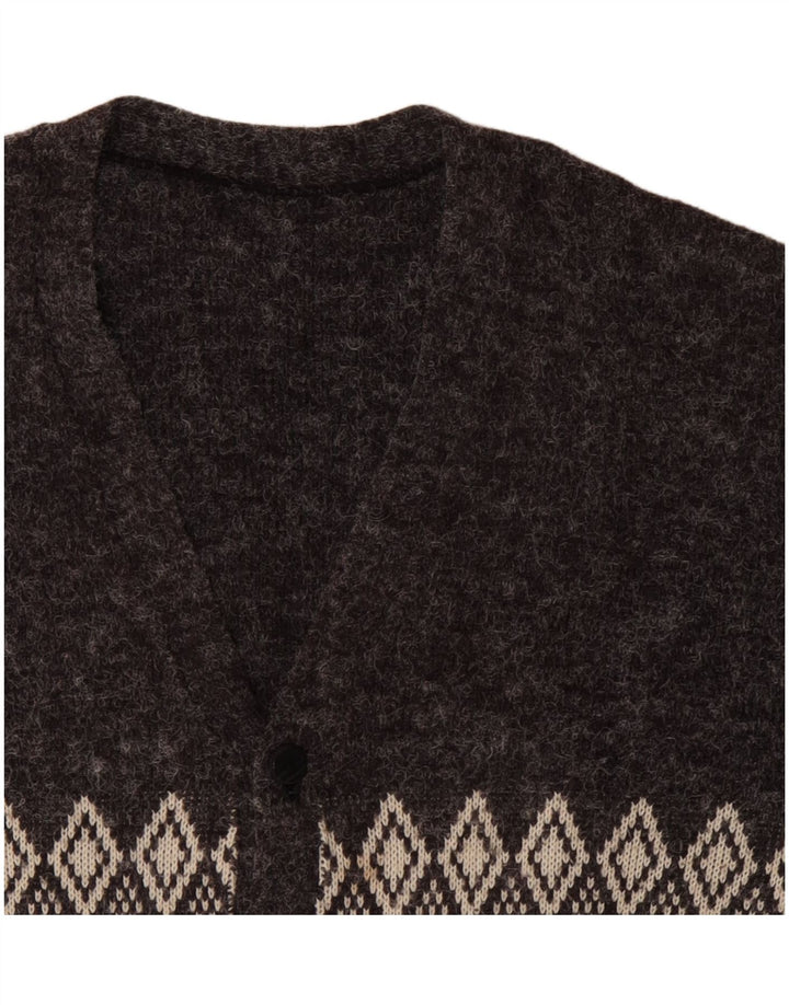 VINTAGE Mens Cardigan Sweater XL Grey Argyle/Diamond