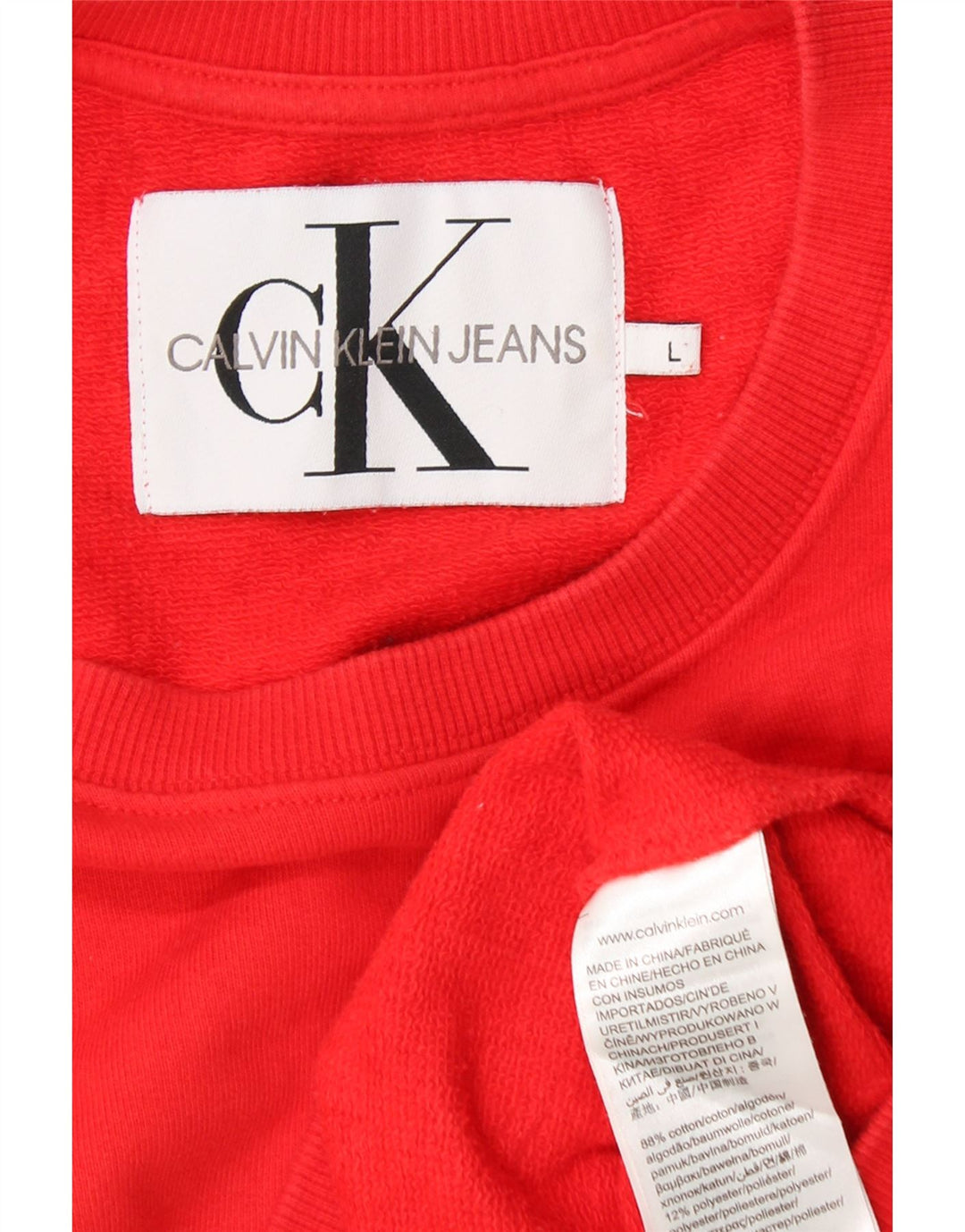 CALVIN KLEIN JEANS Womens Crop Sweatshirt Jumper UK 16 Large Red Cotton