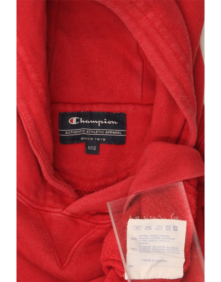 CHAMPION Boys Graphic Hoodie Jumper 11-12 Years Red Cotton