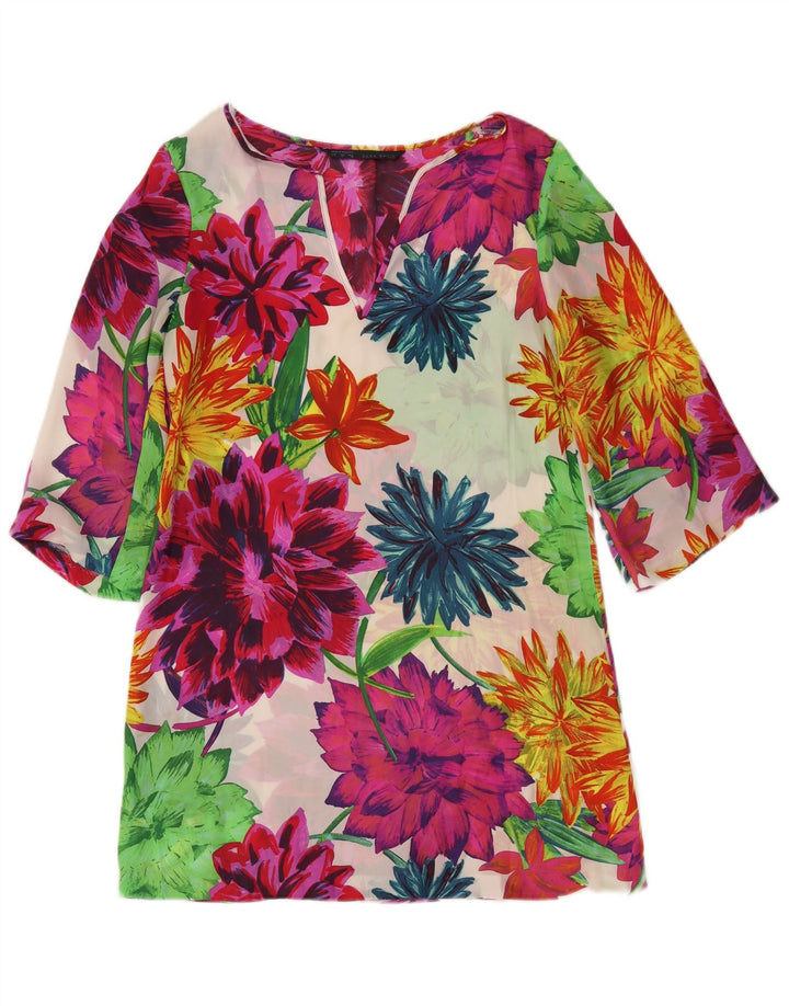 Zara Womens See Through Tunic Top UK 10 Small Multicoloured Floral