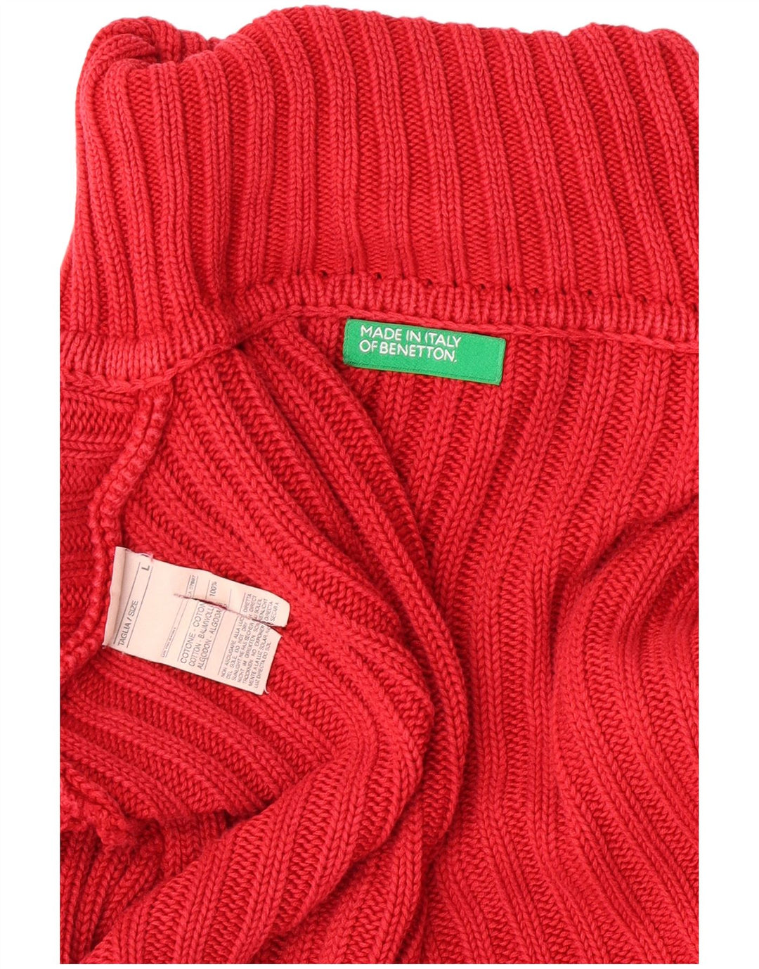 Benetton Womens Roll Neck Jumper Sweater UK 14 Large Red Cotton Classic