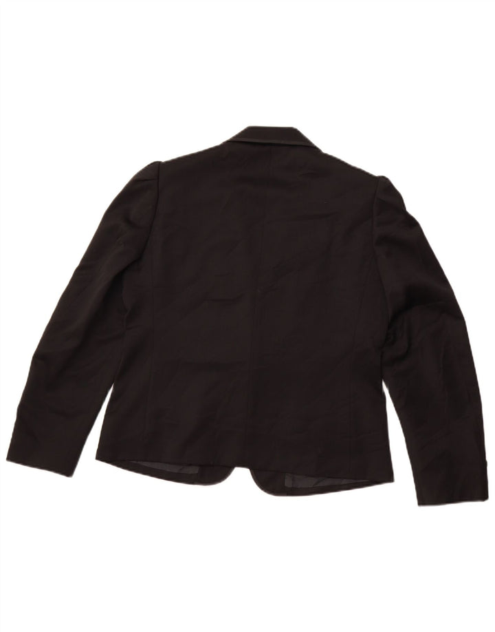 VINTAGE Womens 1 Button Blazer Jacket IT 42 Medium Black Wool