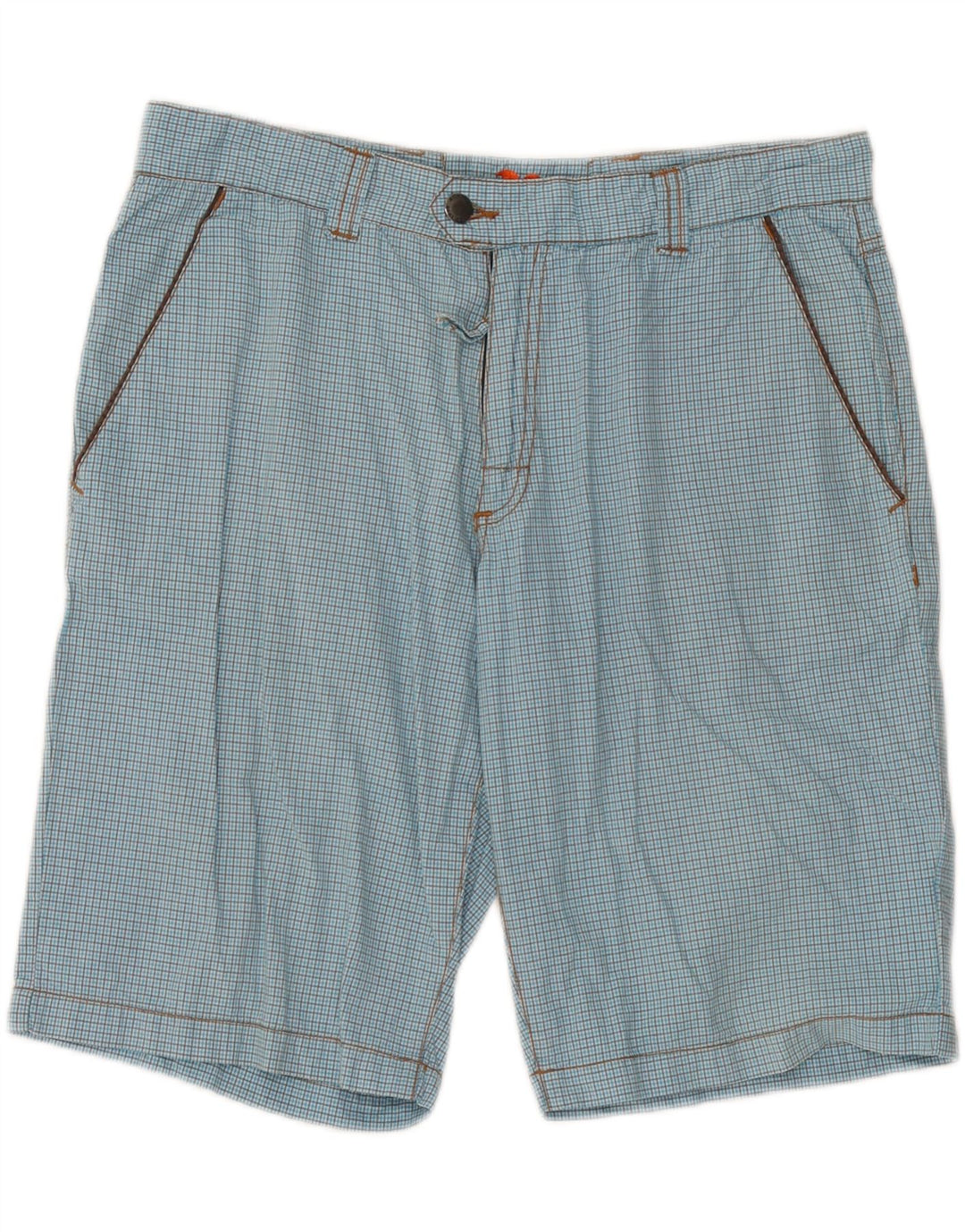 Sundek Mens Chino Shorts W33 Large Blue Check Cotton