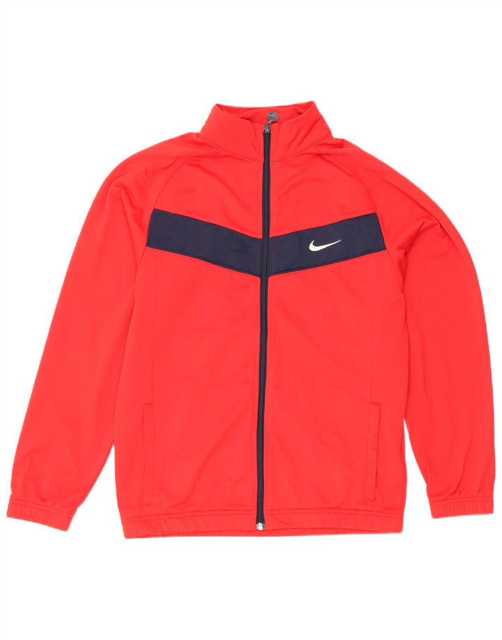 Nike Boys Tracksuit Top Jacket 13-14 Years XL Red Colourblock Polyester