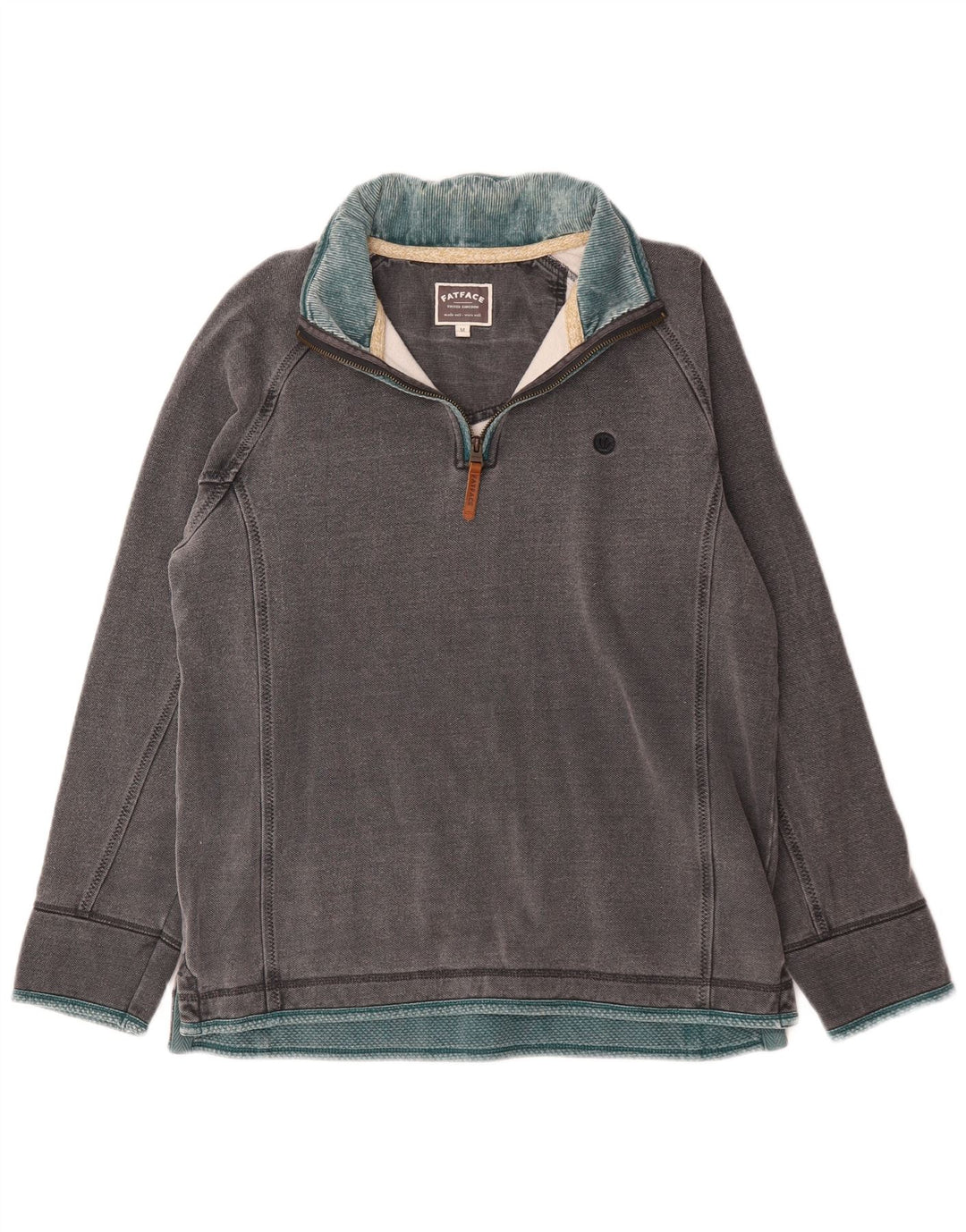 Fat Face Mens Zip Neck Sweatshirt Jumper Medium Grey Cotton