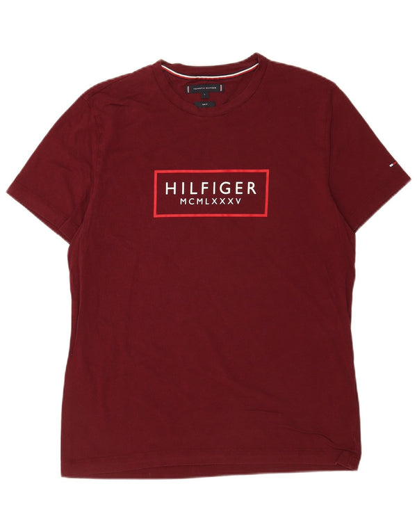 Tommy Hilfiger Mens Slim Fit Graphic T-Shirt Top Large Burgundy Cotton