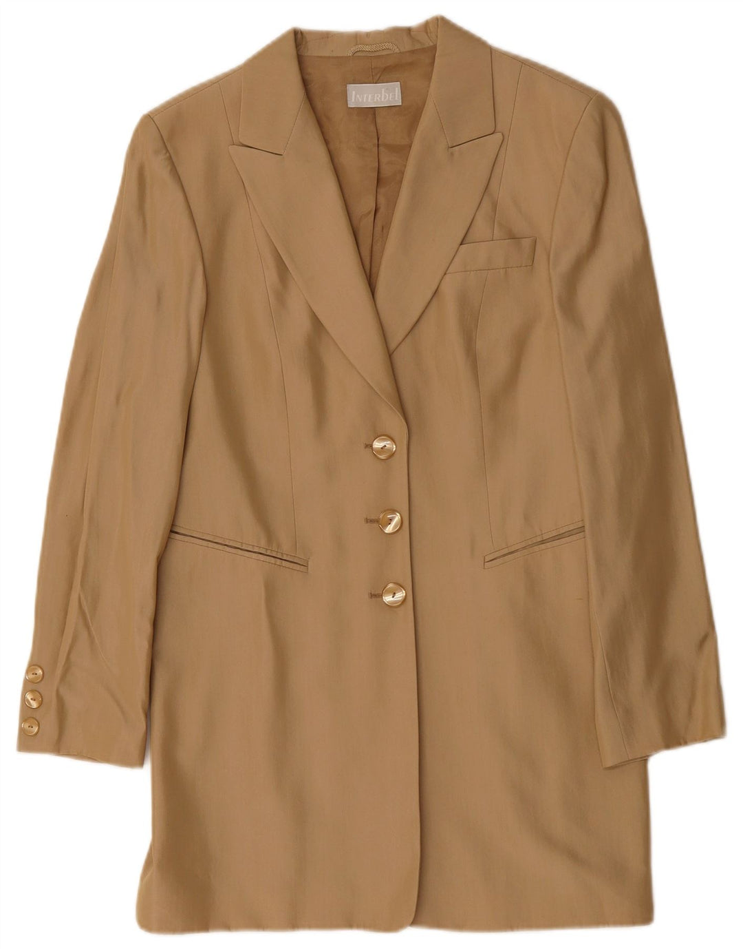 VINTAGE Womens Longline 3 Button Blazer Jacket UK 10 Small Brown Acetate